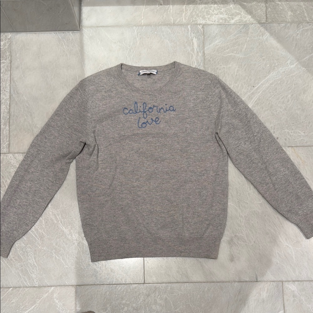 Lingua Franca Gray Sweater with Embroidered Text
